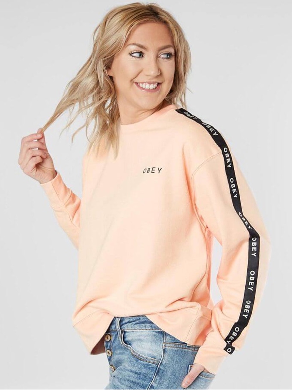 OBEY Pale Pink Logo ‘Lennox’ Crewneck Sweatshirt Women’s Size S